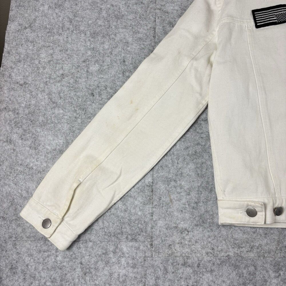 XACT Womens Small White Button Up Denim Jean Jacket w/ Allover Patches - FLAWED - Picture 13 of 16